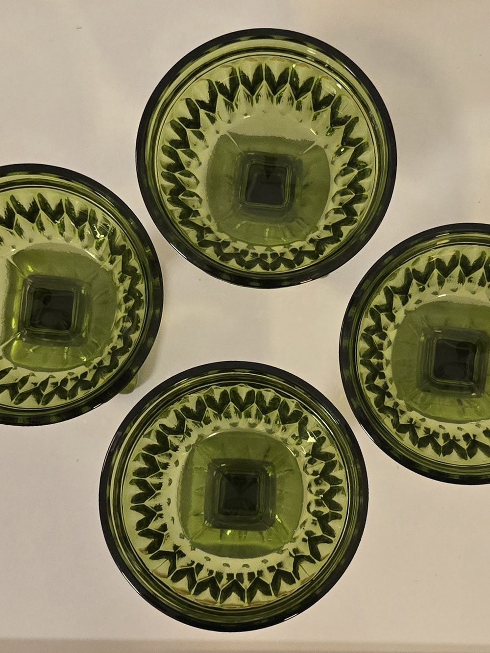 Vintage 1960s Indiana Glass Mount Vernon Green Sherbet Dessert Bowls - Set of 4 - Picture 2 of 9